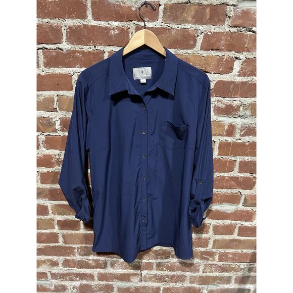 Royal Robbins Mens Blue Long Sleeve Nylon Button Up Shirt Outdoor Size Large - Picture 1 of 3